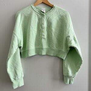 Aerie OFFLINE Throwback Snap Crop Sweatshirt Women's Medium Light Green